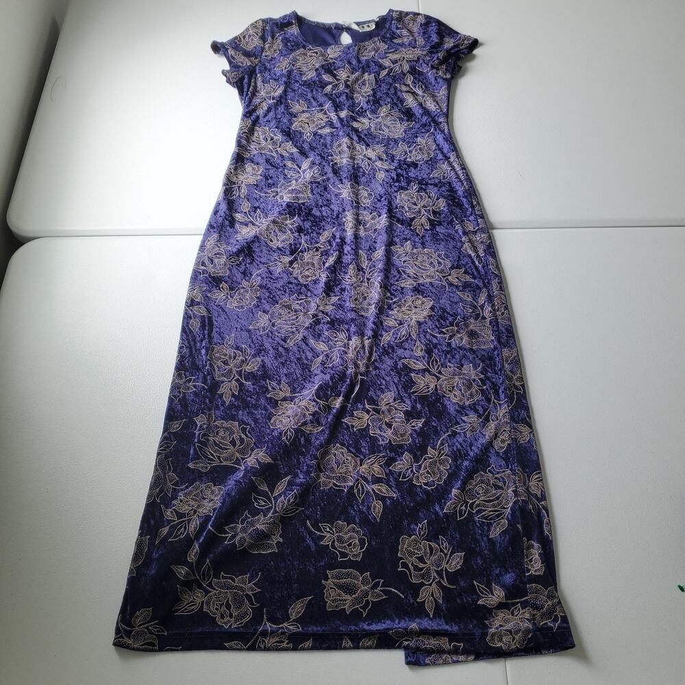 90s Y2K Asian Dress Womens Medium Purple Velvet Floral Max Phoebe Whimsigoth